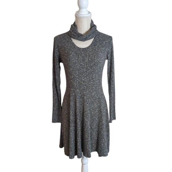 Womens Gray Ribbed Fit and Flare A Line Stretch Dress - Picture 4 of 7